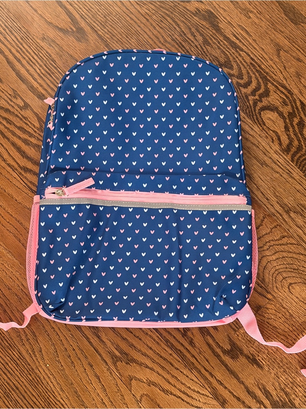 Kids New Navy Blue and Heart Print Backpack with Pink Trim